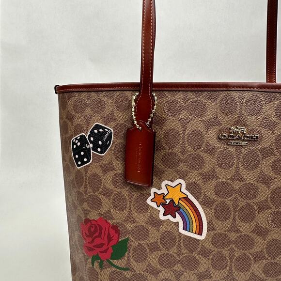 Coach City Tote Bag In Signature Canvas With Sticker Print  CZ611 - Picture 9 of 10